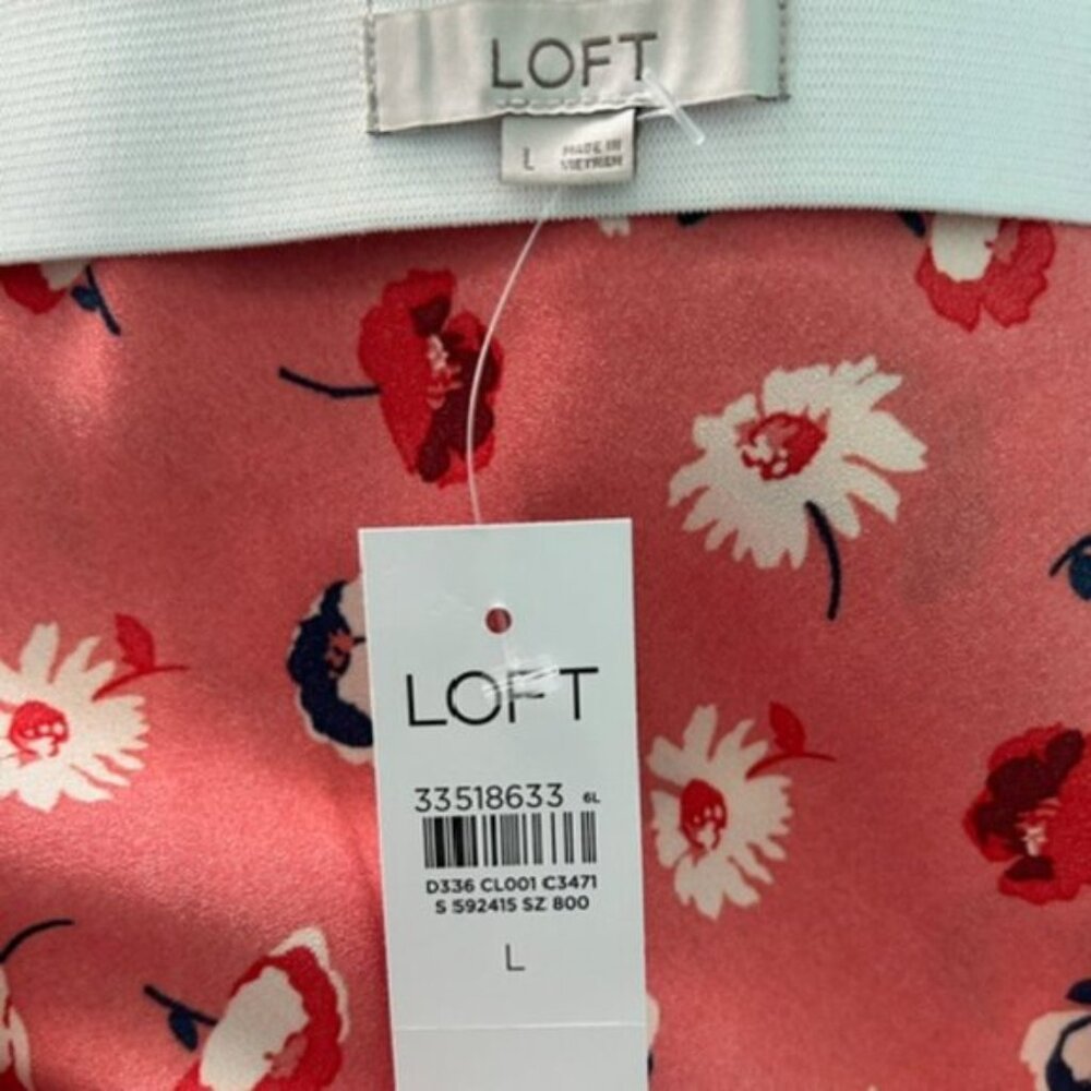 LOFT Floral coral Skirt L - Picture 4 of 6